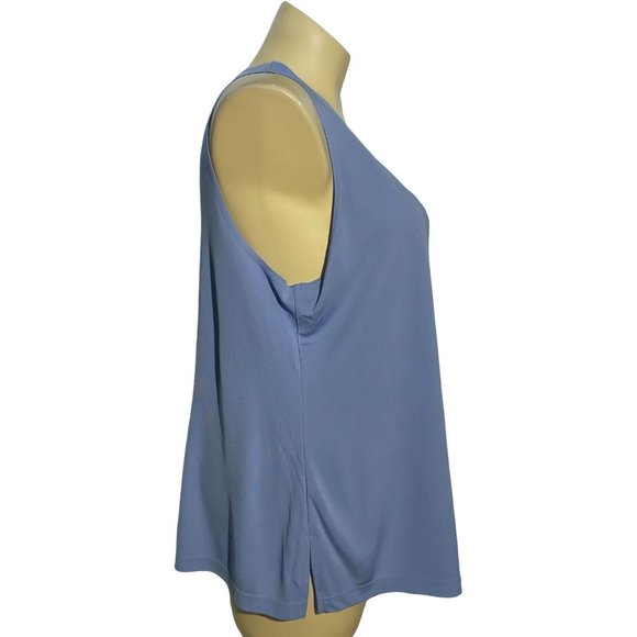 August Max Woman 2X Top Tank Sky Blue Side Slits Knit Stretch Sleeveless Cute - Picture 3 of 8